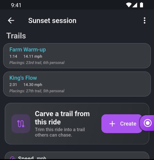 Trail times detected on a ride