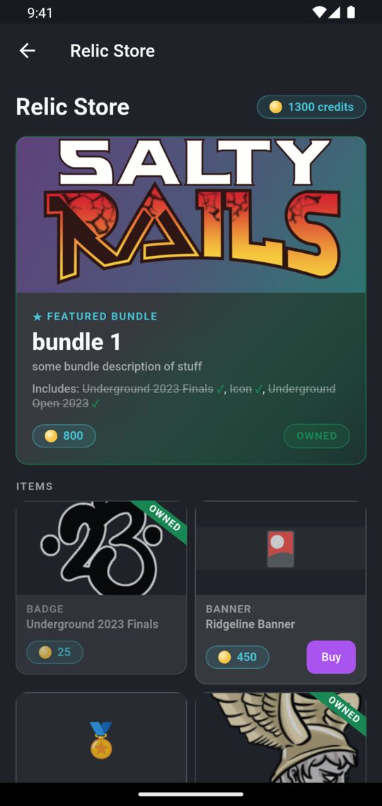 The Relic Store in the app