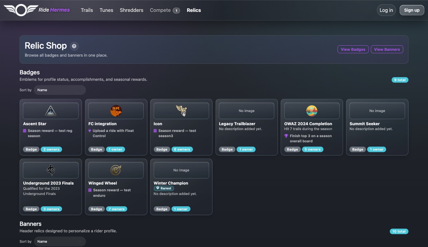 The Relic Shop catalog