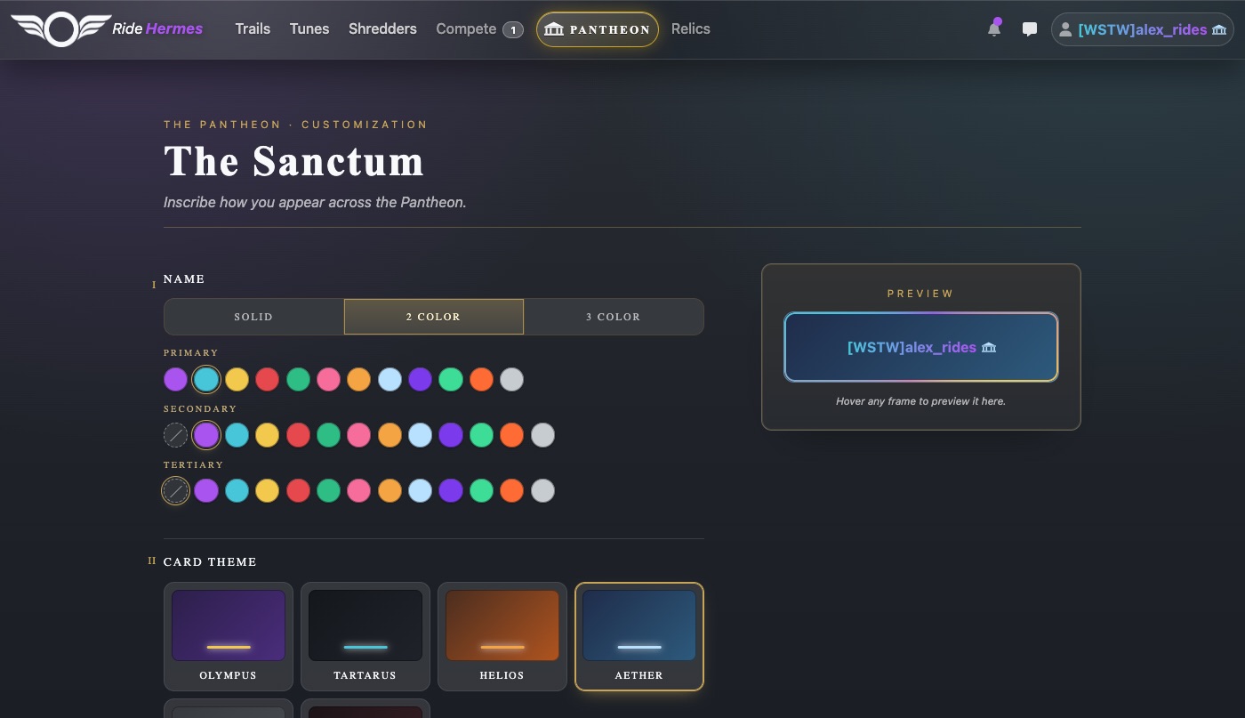 The Sanctum on the website, with the live preview on the right