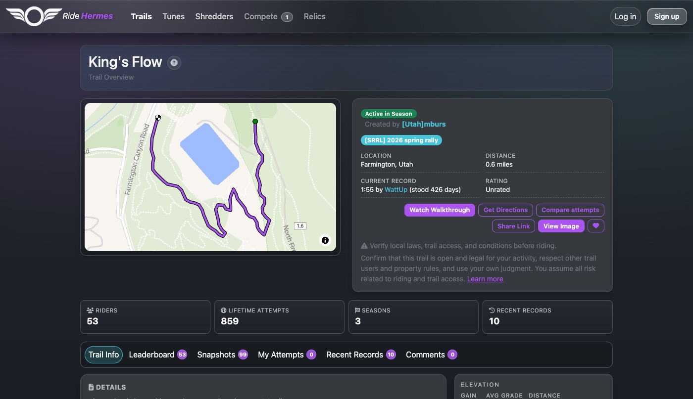 A trail page on the website